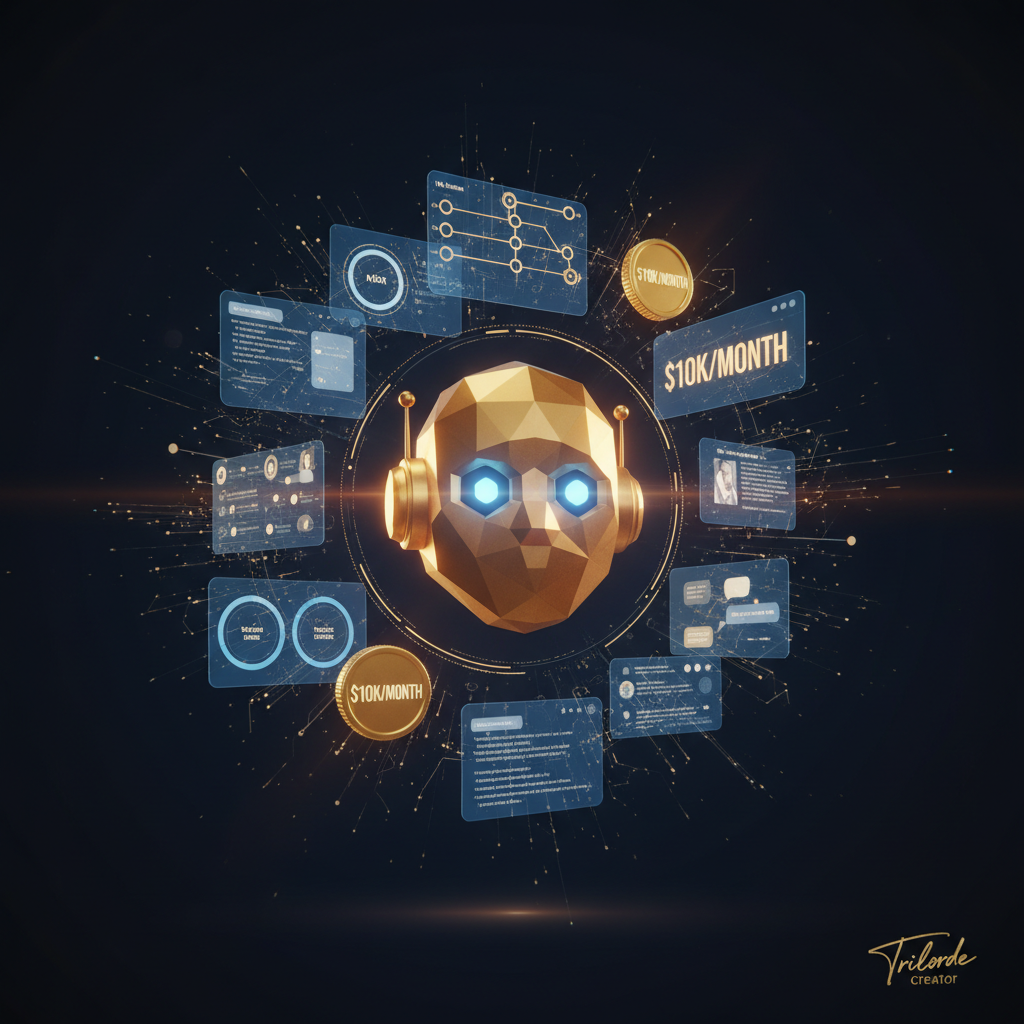 Epic cinematic composition showing AI automation mastery and freelance success