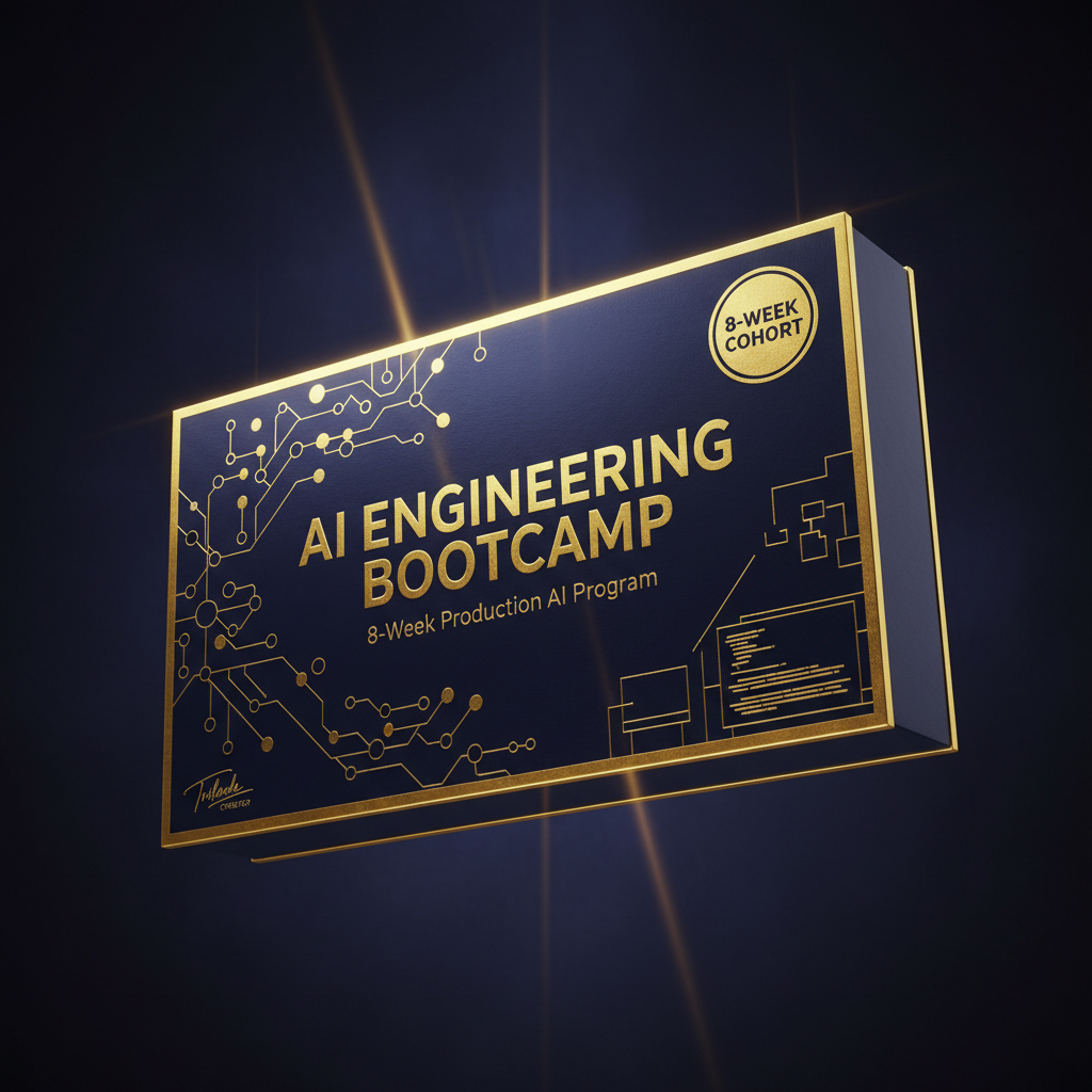 Premium 3D product box for End-to-End AI Engineering Bootcamp 8-week program