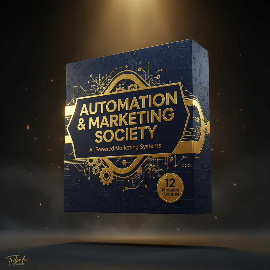 Premium 3D product box for The Automation & Marketing Society AI-powered systems