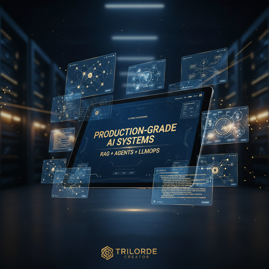 AI engineering dashboard showing RAG systems, agents, and production deployment