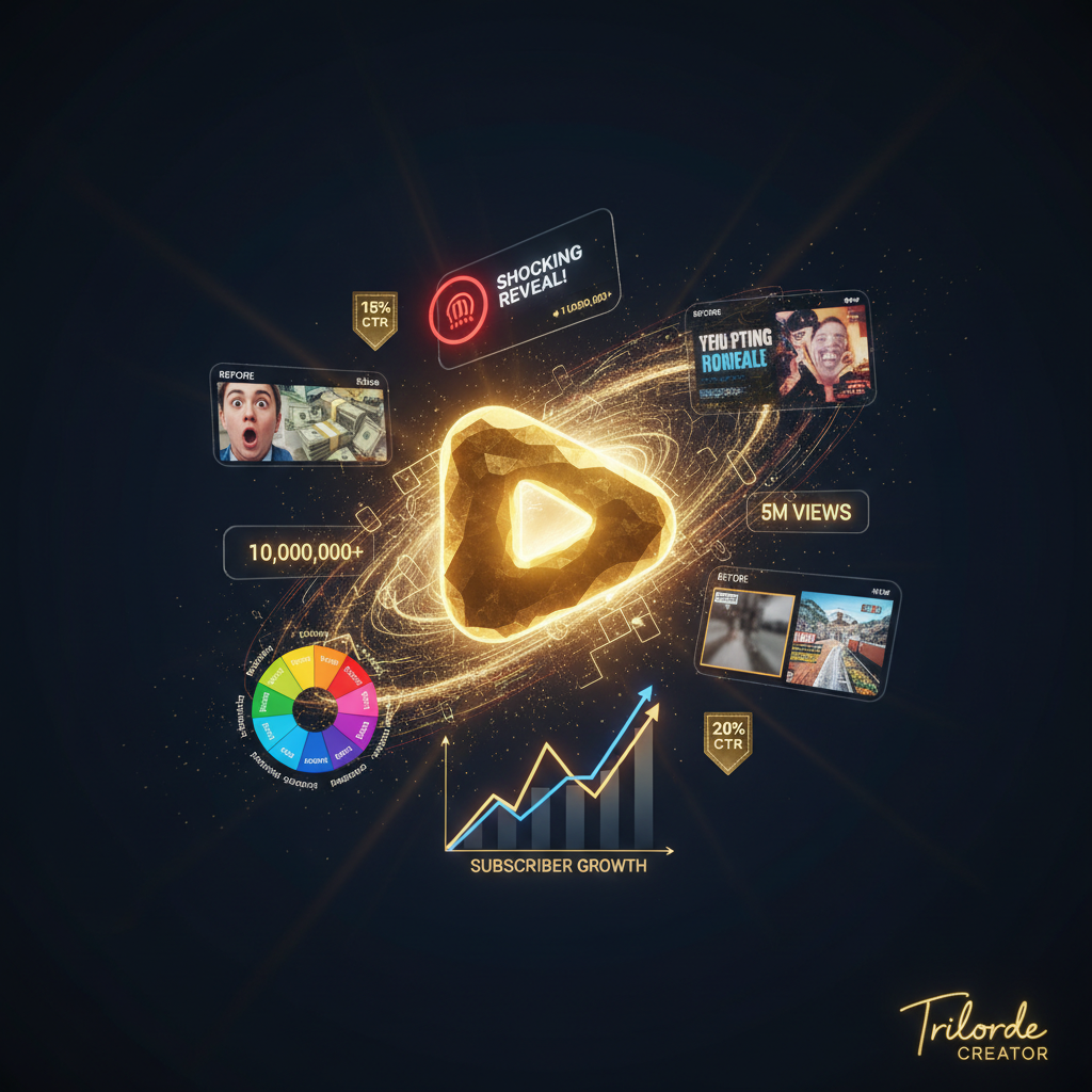 Epic cinematic composition showing YouTube thumbnail mastery and viral video success